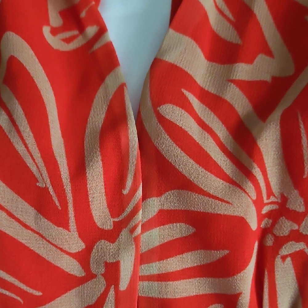 Elegant Orange Leaf Print Long Sleeve Dress - Picture 5 of 17